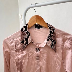 Vintage Pink Snake Trim Blouse