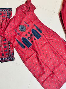 Red Printed Kurta Set