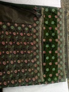 Green Saree With Embroidery Work