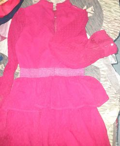 Women Red Self Design Fit and Flare Dress