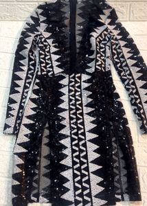 Geometric Sequin Plunge Dress