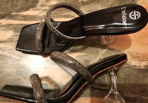 Black Rhinestone Slip-on Heels
