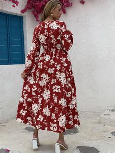 Floral Print Vacation Long Sleeve Dress