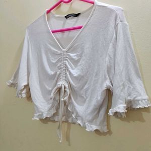 White Ruffle Sleeve Top
