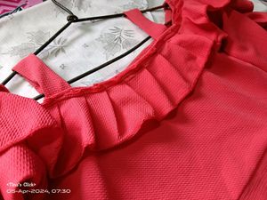 Cute Pinkish Red Puff Sleeve Off Shoulder Dress