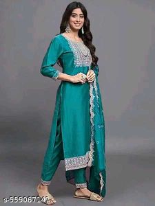 Teal Embroidered Kurta Set