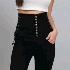 High-Waisted Black Corset Jeans 10 Button