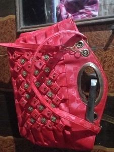 Red Floral Embellished Handbag