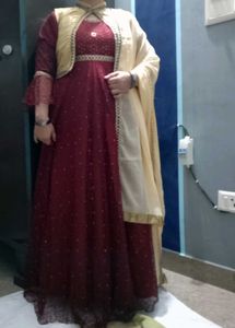 Maroon Anarkali with Gold Jacket