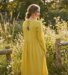 Mustard Yellow Embroidered Empire Dress