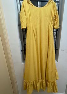 Yellow  Mustard Embellished Ruffle Dress