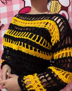 Crochet Yellow &amp; Black Mesh Top