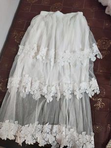 White Net Floral Skirt