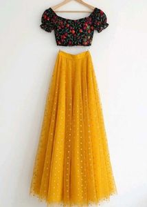 Floral Crop Top & Yellow Skirt