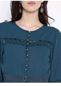 Teal Green Semi-Sheer  Polyester Maxi Top