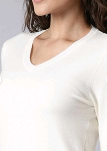 White V-neck Sweater For Women