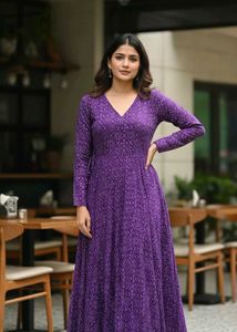 Elegant Purple Printed Dress