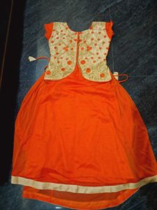 Orange &amp; Gold Embroidered Lehenga Choli