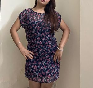 Round Neck Floral Midi Dress