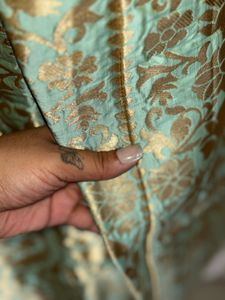 AKS Sea Green &amp; Gold Silk Anarkali