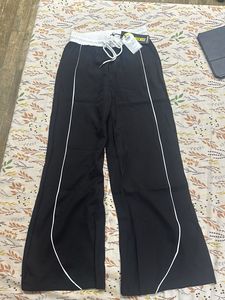 Black &amp; White Wide Leg Track Pants
