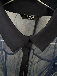 SHEIN Navy Blue Sheer Button-Down Shirt