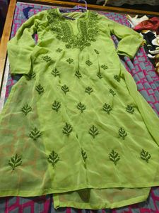 Lime Green Embroidered Kurta