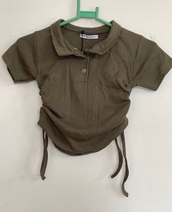 Olive Green Ruched Polo Top
