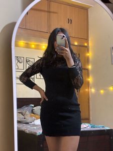 Black Lace Sleeve Mini Dress