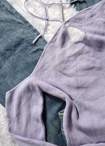 Lavender Long Sleeve Crop Top
