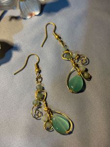 Dangling Gold &amp; Green Earrings