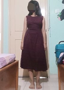 Maroon Midi Dress For Women With Lining