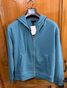 H&M DARK TURQUOISE ZIPPER HOODIE SWEATSHIRT S