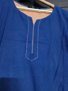 Melange Women Blue Cotton Kurta