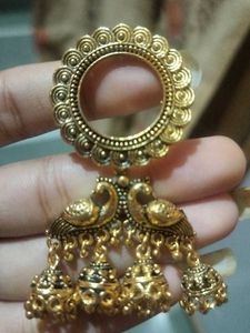 Golden Peacock Jhumka Earrings
