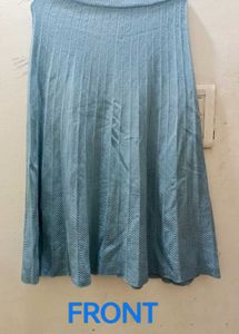 Pleated straight long woolen skirt