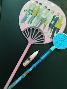Pen With Attached BTS Fan & Cute Pens Set