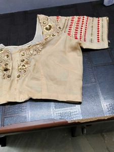 Elegant coral colour saree with blouse