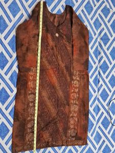 Silk Cotton Brown Double Shade Kundan Work Good