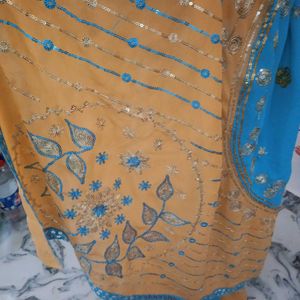 Blue &amp; Gold Embellished Saree