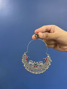 Silver Peacock Hoop Earrings