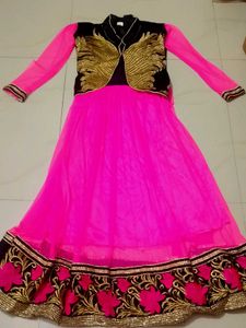 Pink & Black Girls' Ethnic Dress
