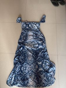 Blue Tie-Dye Off-Shoulder Maxi Dress