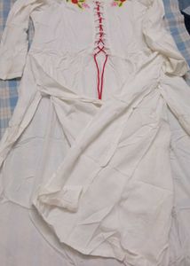 White Long Kurti with side slit