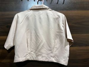 Beige Cropped Button-Down Shirt