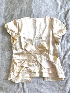 Cream Satin Fitted Button-up Top