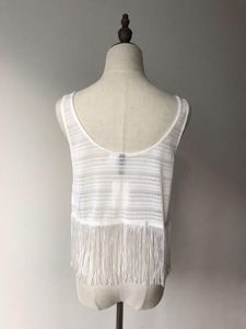 H&amp;M Divided White Open Knit Fringe Hem Sleeveless