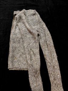 Shimmery Silver Front Open Sweater