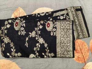 Elegant Black Floral Banarasi Saree