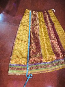 Gold &amp; Maroon Banarasi Silk Georget Lehenga Choli